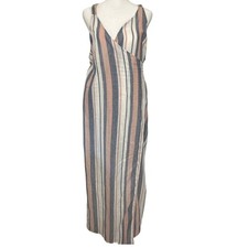 ASOS Maxi Wrap Dress Gauzy Cotton Adjustable Boho Coastal 16 Multicolor Striped