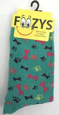 Bones Paw Prints Dog Foozys Ladies Crew Socks Size 9-11 Canine Pet Puppy