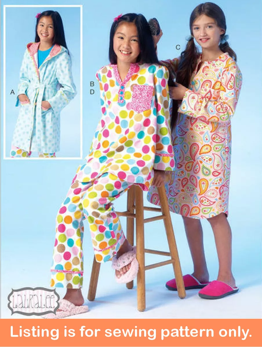 SEWING PATTERN Sew Girls Clothes Tween Teen Pajamas Nightgown Robe