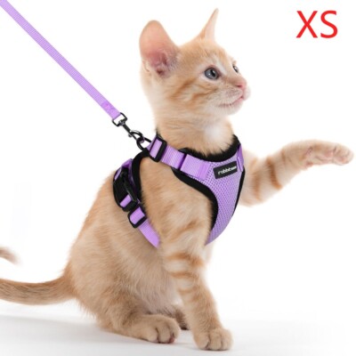 Pet Cat Harness Leash Escape Proof Adjustable Vest Reflective Light  Purple XS UK