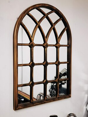 Schwarz Gebürstet Gold Rustikal Soho Fenster Stil Spiegel Wandspiegel 50,5X71X2,5