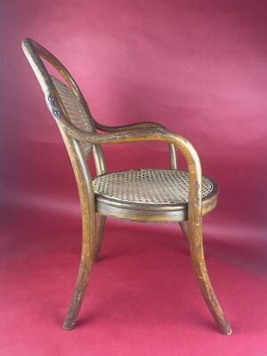 Antique Bentwood Child s Arm Chair Youth  Caned Seat As Is