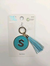 LETTER S INITIAL AQUA METAL ENAMEL TASSEL KEYCHAIN