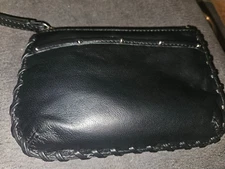 Levenger Black Leather Wristlet with Whipstitch