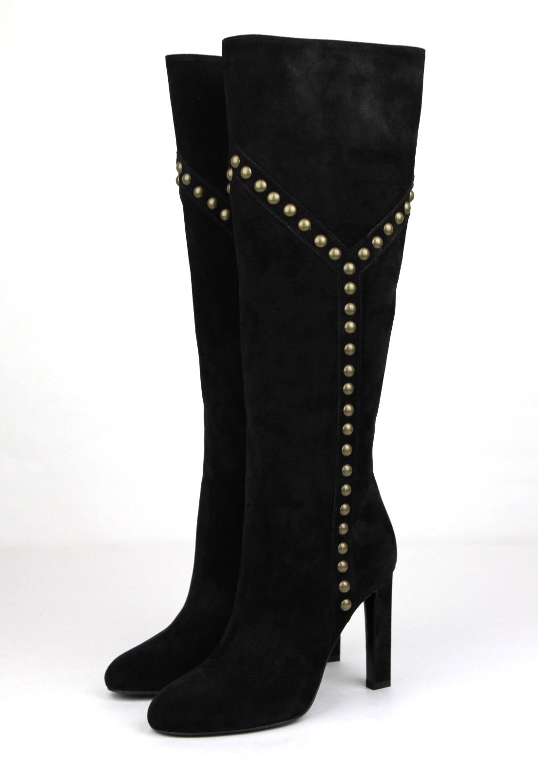 Saint Laurent Stivali con borchie donna in pelle scamosciata nera GRACE 105 Y 444506 1000