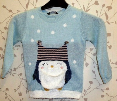 GEORGE AGE 1 - 2 YEARS BLUE PENGUIN WINTER JUMPER NEW