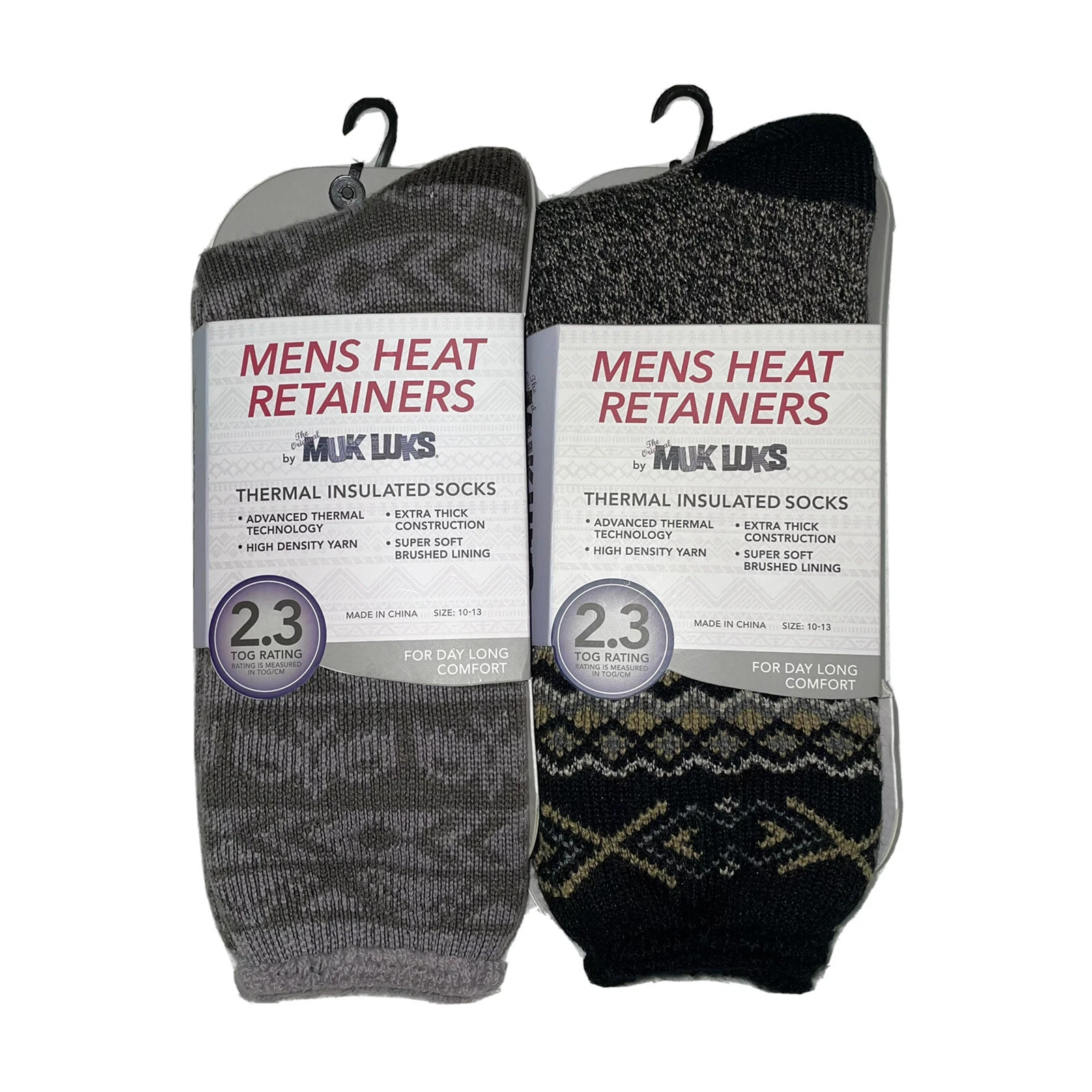 Muk Luks Heat Retainers Mens Winter Thermal Insulated Socks 2 Pairs Size 10-13