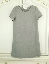 The White Company Gray Linen Short Sleeve Above Knee Shift Dress Pockets US 8