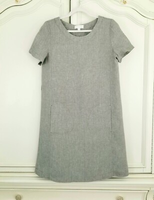 White Label Gray Linen Short Sleeve Shift Dress Pockets US 8 The White Company