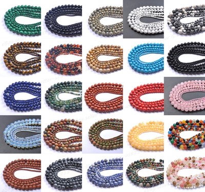 Natural Gemstones 4mm 6mm 8mm 10mm 12mm Round Spacer Seed Loose Beads 15.5''