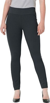 Susan Graver Ponte Knit Leggings Faux Leather Trim-Thnder Gray-Petite 2X-A387783