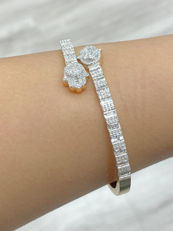 OFERTA! Brazalete Brazalete Brazalete Brazalete Hamsa Diamante Baguette Natural 1.55 CT Oro 10K Foto 4 de 4