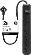 6-Outlet Power Strip, 2 Ft Extension Cord, Heavy Duty Plug, Grounded, Integrated