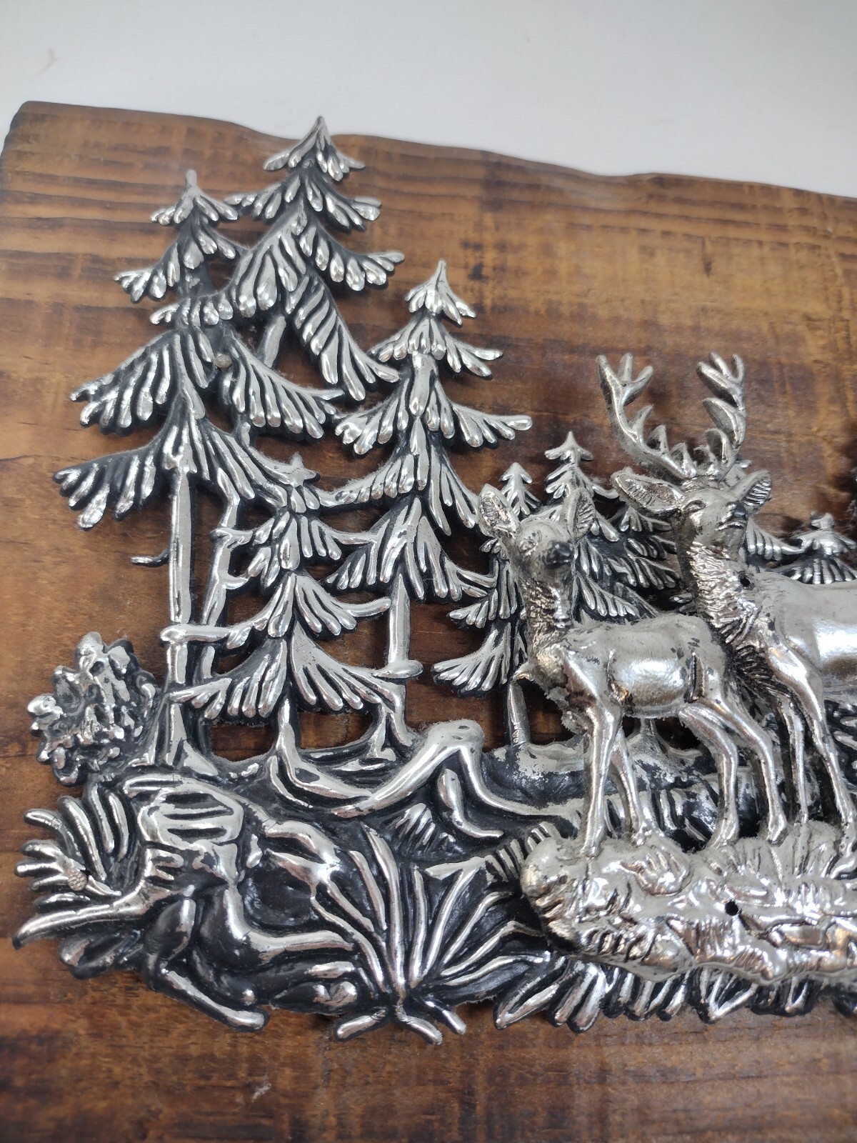 3D Relief Art Deer in Forest Scene Vintage Cabin Decor Hong Kong Wood Plaque