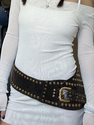 WIDE Y2K BELT BLACK CONCHO LEATHER STUDDED BUCKLE 2000S WIDE Y2K BELT BLACK CONCHO LEATHER STUDDED BUCKLE 2000S
