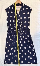 Eliza J Polka Dot Dress Womens Size 6Petite Blue & White Crossover Lined Stretch