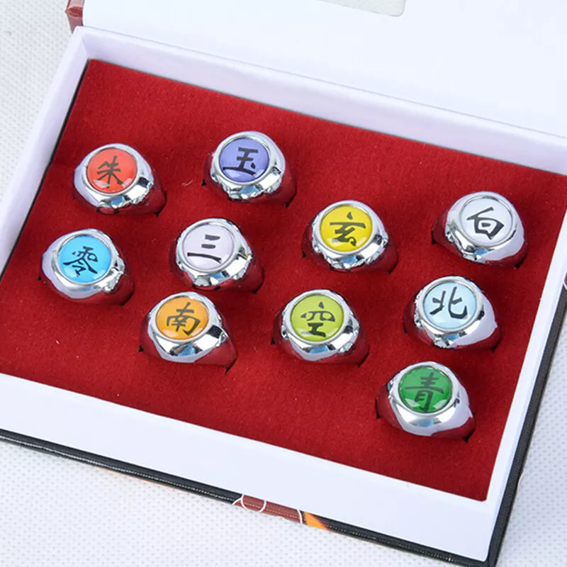 10PCS Naruto Akatsuki Sharingan Rings Set Anime Itachi Action Figure  Cosplay Metal Jewerly Accessory Children Kids Stuff Gifts