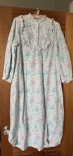Vtg 70s Flannel Nightgown Granny Cottage Blue Floral Ruffle Lace Cotton Nights L