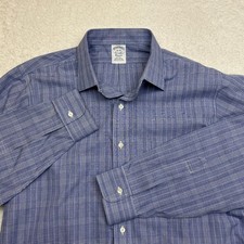 Brooks Brothers Shirt Mens 16-34 Blue Glen Plaid Classic Non-Iron Supima Cotton