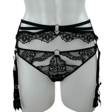 Aubade Women's Black Lace Sheer Corset Garter Belt Waist Cincher Lingerie Size M