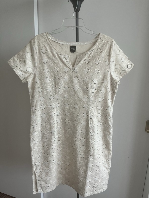 New Sexy Eyelet Shift Short Sleeve Dress Cream Ivory lined 100% cotton Sz M / L