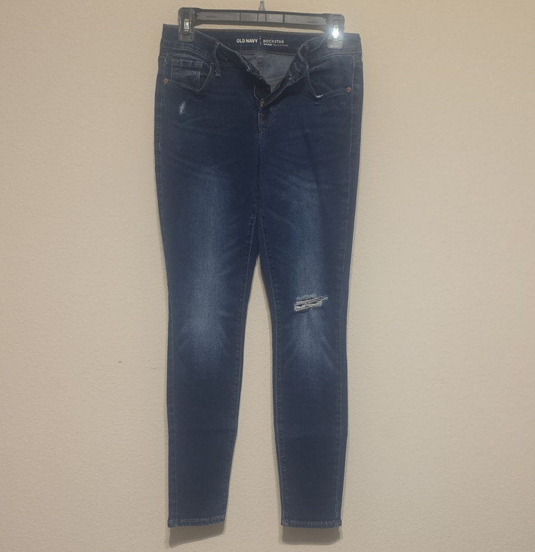 Old Navy Women's Skinny Jeans Slim Fit Dark Wash Distressed 5-Pocket Mid Rise