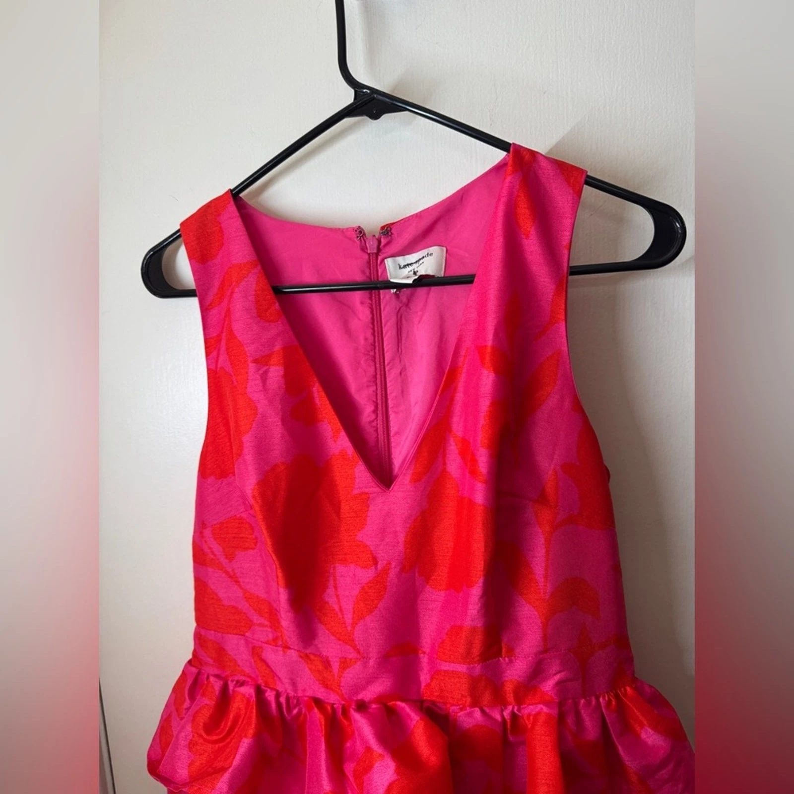 Abito midi cocktail Kate Spade X Target classico rosa floreale rosa arancione peplo 4