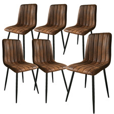 Set of 6 Dining Chairs Vintage Faux Suede Metal Legs Brown for KitcheLiving Room