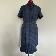 Diane Von Furstenberg 100% Silk Shirt Dress Blue Print Belted UK 8-10 Worn Once