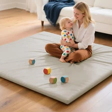 Vegan Leather Baby Play Mat, 50x50 Thick & Waterproof Foam Playpen Mat for Ba...