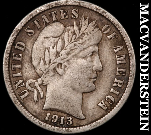 1913 Silver Barber Dime - Scarce  Very Fine+ / Extra Fine  Better Date  #i1343