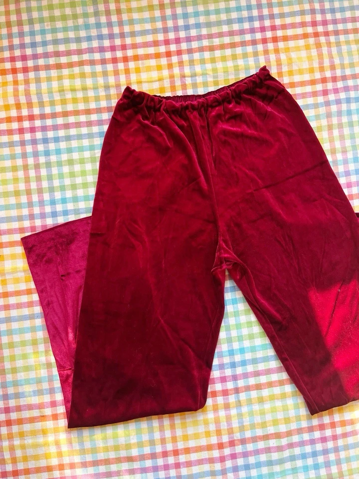 Винтажные красные измельченные бархатные эластичные расклешенные брюки хиппи 1960-е 1970-е размер S - Изображение 2 из 4
