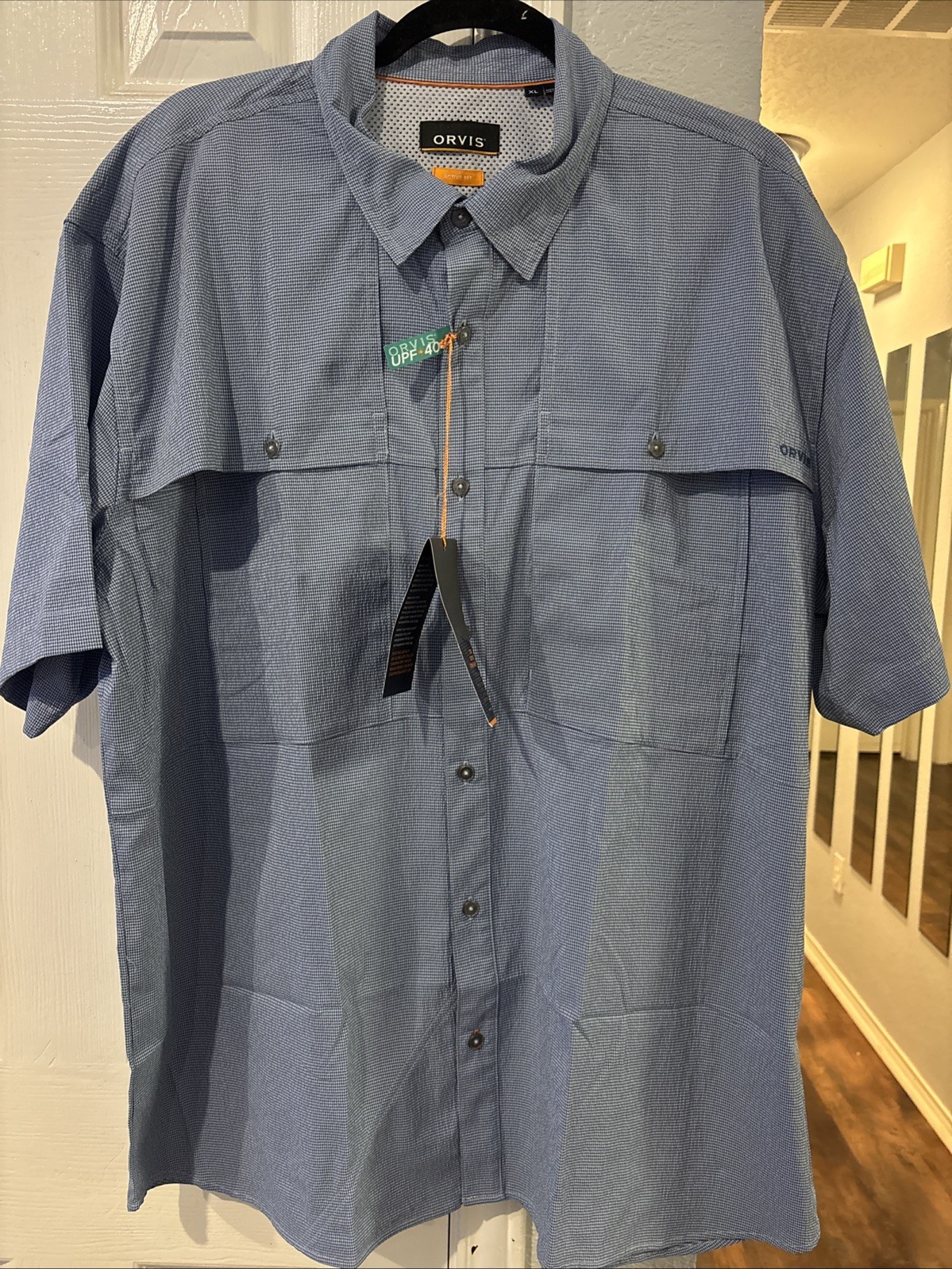 Orvis Open Air Caster Vented Shirt Mens X-Large Blue Plaid Short Sleeve NWT
