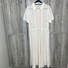 LK Bennett Midi Lace Dress Women Sz 12 Fit and Flare Short Sleeve Collared Dean