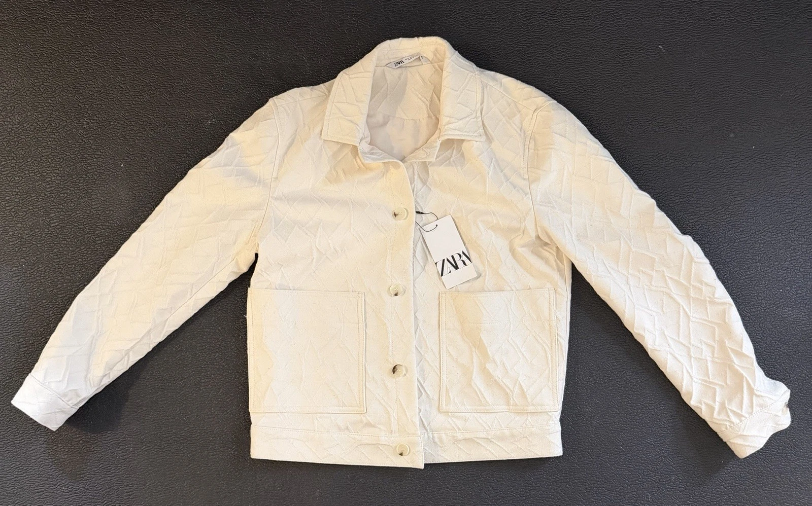 Zara White/Cream Quilted Button-Front Collared Jacket w/ Pockets Men’s Size S image 10