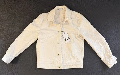 Zara White/Cream Quilted Button-Front Collared Jacket w/ Pockets Men’s Size S image 10