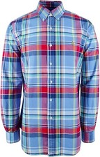 Ralph Lauren Mens Plaid Cotton Long Sleeve Oxford Shirt in Red Blue Sz XS