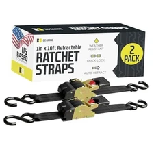 DC Cargo Mall Auto Retractable Ratchet Straps (2-Pack) 1” x 10ft, Heavy Duty, 