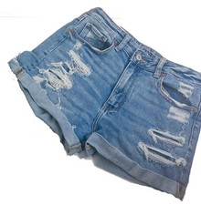 American Eagle Mom Shorts Womens Sz 6 Light Wash Denim Cotton Distressed Cuffed