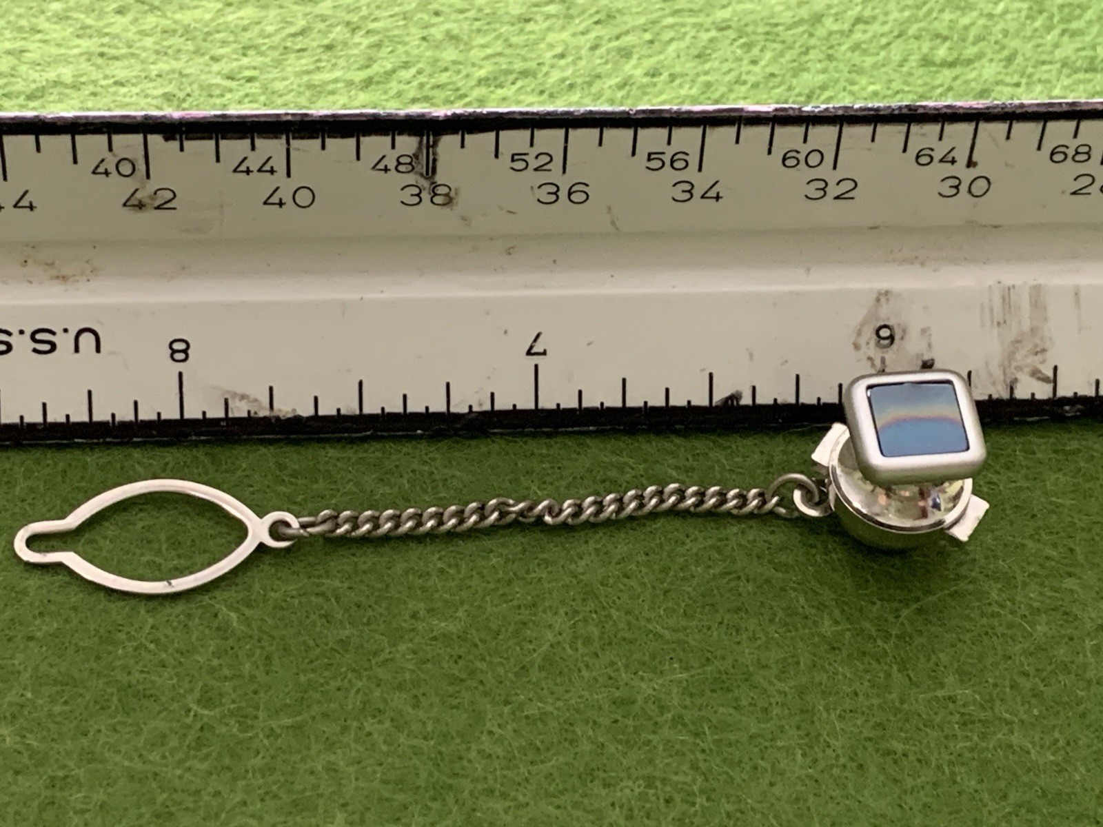 Vtg Tie Clip USA Silver And Possibly Moonstone Very Nice!