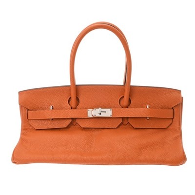 HERMES Shoulder Birkin Taurillon Clemence Orange Women Tote Bag   IStamp (...