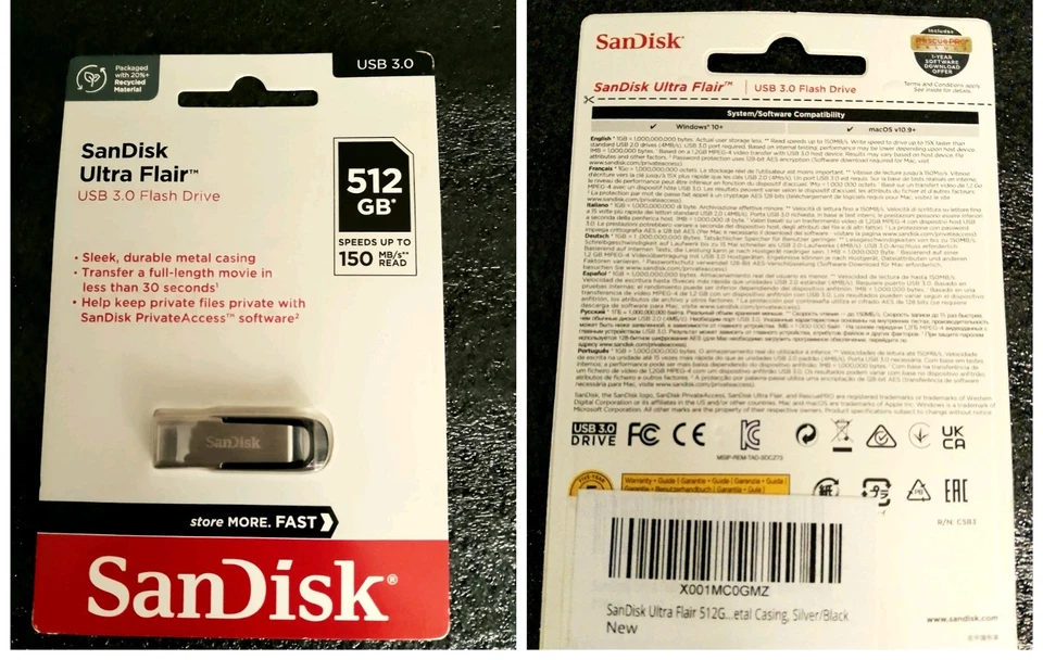 SanDisk Ultra Flair 512GB USB Flash Drive Pen Drive Memory Drive **Genuine** - Image 2 of 4