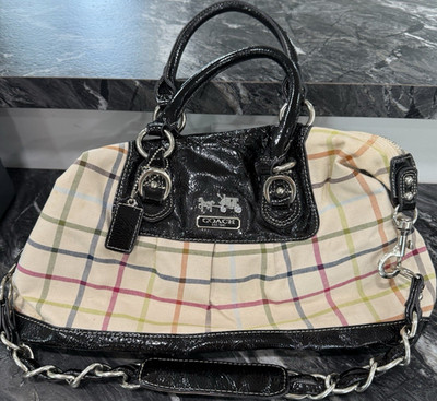 Coach Plaid Patent Satchel Top Handle Zip Bag w/ Detachable Strap, Pink