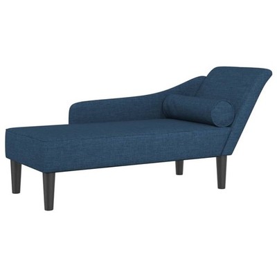 Chaiselongue Relaxliege mit Kissen in Blau Stoff Massivholz Schaumstofffüllung