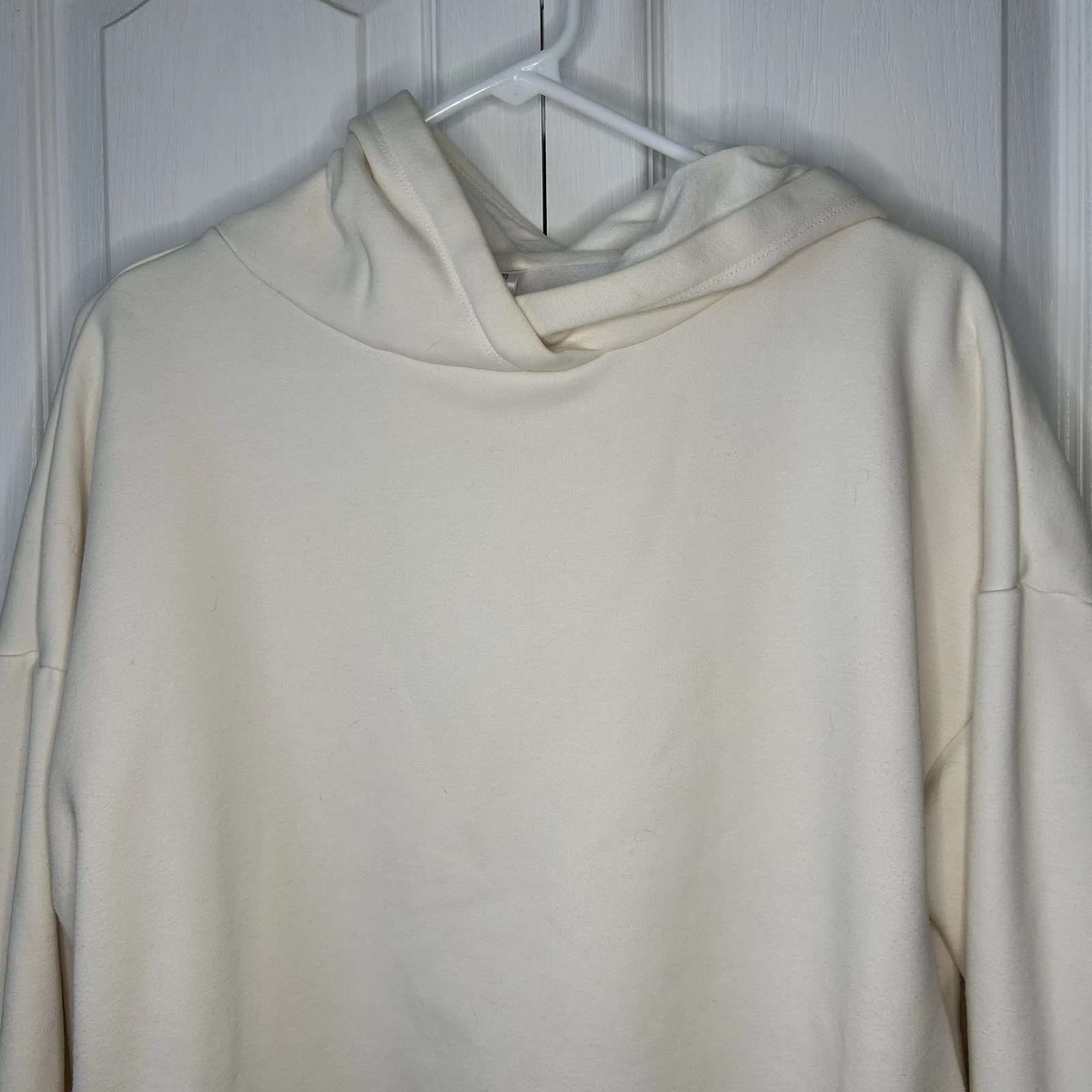 OFF WHITE Felpa con cappuccio pullover panna donna Fabletics tasche XXS