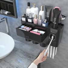 Wall Mounted Toothbrush Holder With Toothpaste Dispenser 3 Cups Bathroom Orga...