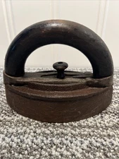 Iron Flat Sad Iron with Wood Handle Antique 1920s 6" Long  3" Wide 5" Tall