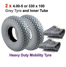 Pair of 4.00-5 or 330 x 100 Grey Mobility Scooter Tyres with Inner Tubes