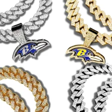 BALTIMORE RAVENS GEM NECKLACE - CUSTOMIZE - Bling Hip Hop Pendant & Chain