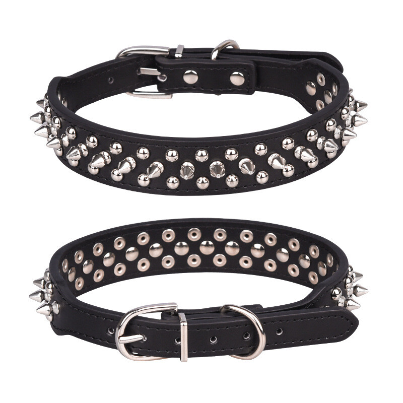 Spiked Studded Leather Dog Collar Rivets Pet Small Large Cat Pit Bull Adjustable eBay